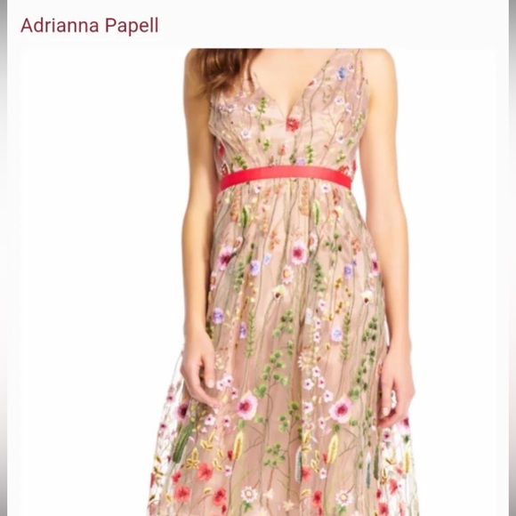 Adrianna Papell Floral Embroidered Midi Dress - Multicolor - Picture 1 of 7